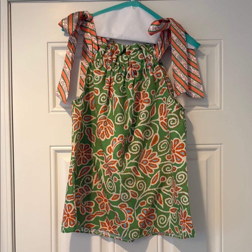 Green and Orange Floral Halter Top